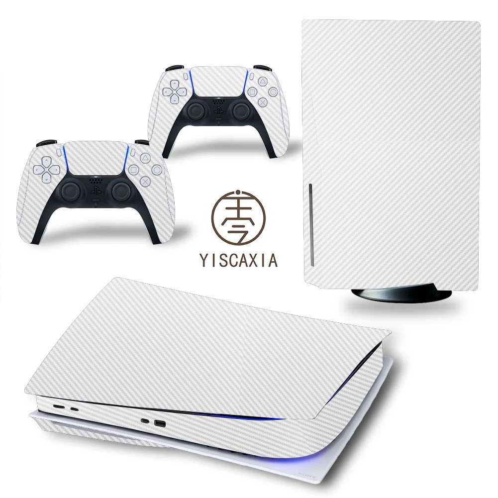 Yiscaxia White Carbon Sticker for Sony PS 5 PlayStation Accessories Games Consoles Controller Digital Edition Protective Skins
