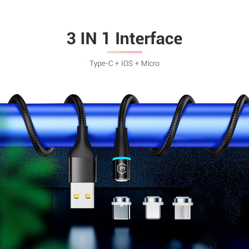 MONFONK 3 в 1 Usb-кабель Магнитный зарядный кабель 3A Быстрая зарядка USB-кабель для