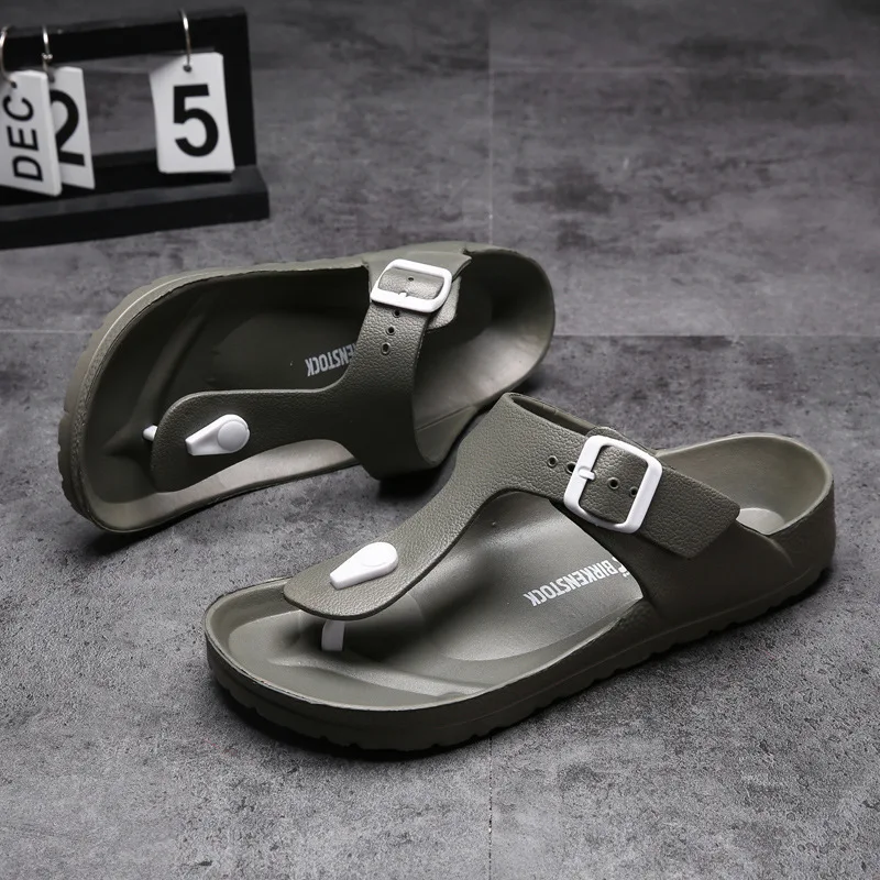 Лидер продаж на Amazon AliExpress, пляжные мужские Тапочки большого размера, плоские Нескользящие мужские шлепанцы с пряжкой для ремня карамельных цветов, тапочки Eva