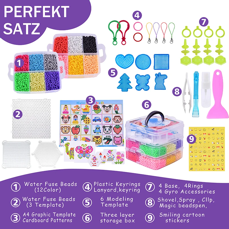PVA Custom Wholesale 12 Colors Eco Friendly Kid Children Educational Toys Small Three-Layer 5mm Water Fuse Beads Kit