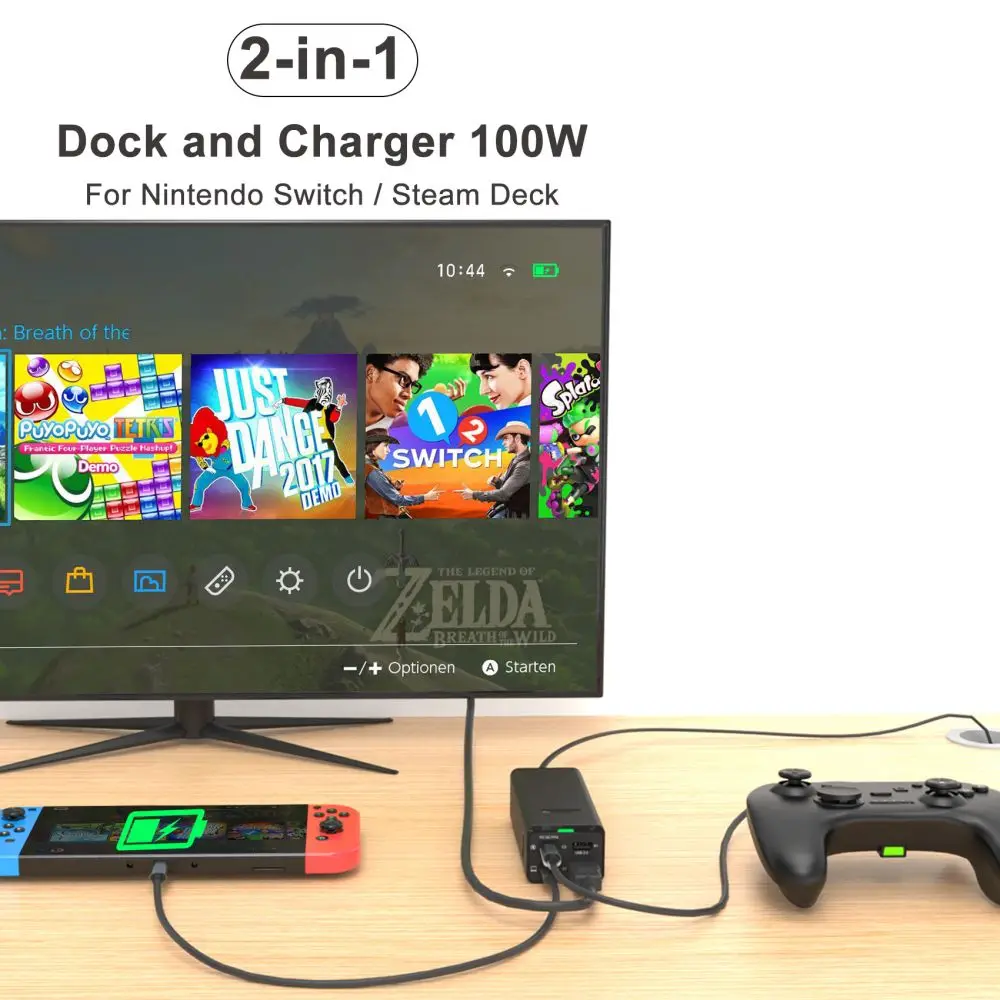 GaN 100W Desktop Charger 1.83m Extension Laptop Charger with 4K@60Hz USB3.1 USB2.0 SD/TF for MacBook Lenovo ASUS HP