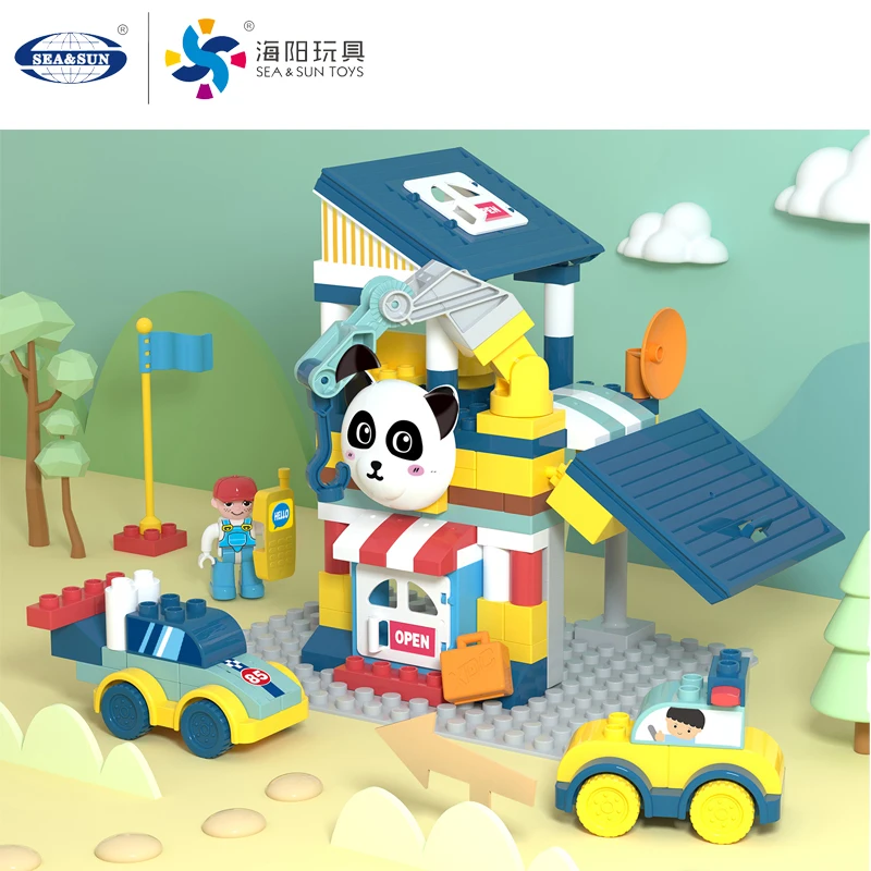 Забавная детская игрушка панда, модель гаража, строительный блок, игрушка с автомобилем