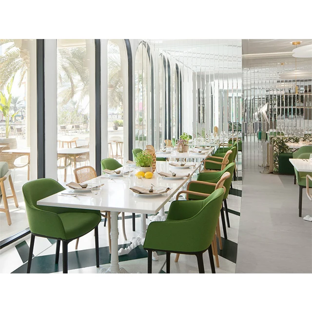 RF-165 High End Restaurant Cafe Shop Chair Tables Set Green Color Dining Furniture