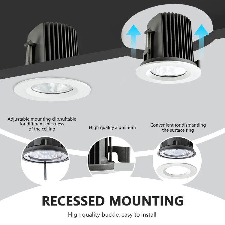 Indoor Dinning Room Hotel Bedroom Modern Aluminum Downlights Ip20 10w 12w 16w 20w 25w 32w Embedded Round Led Down Lamp