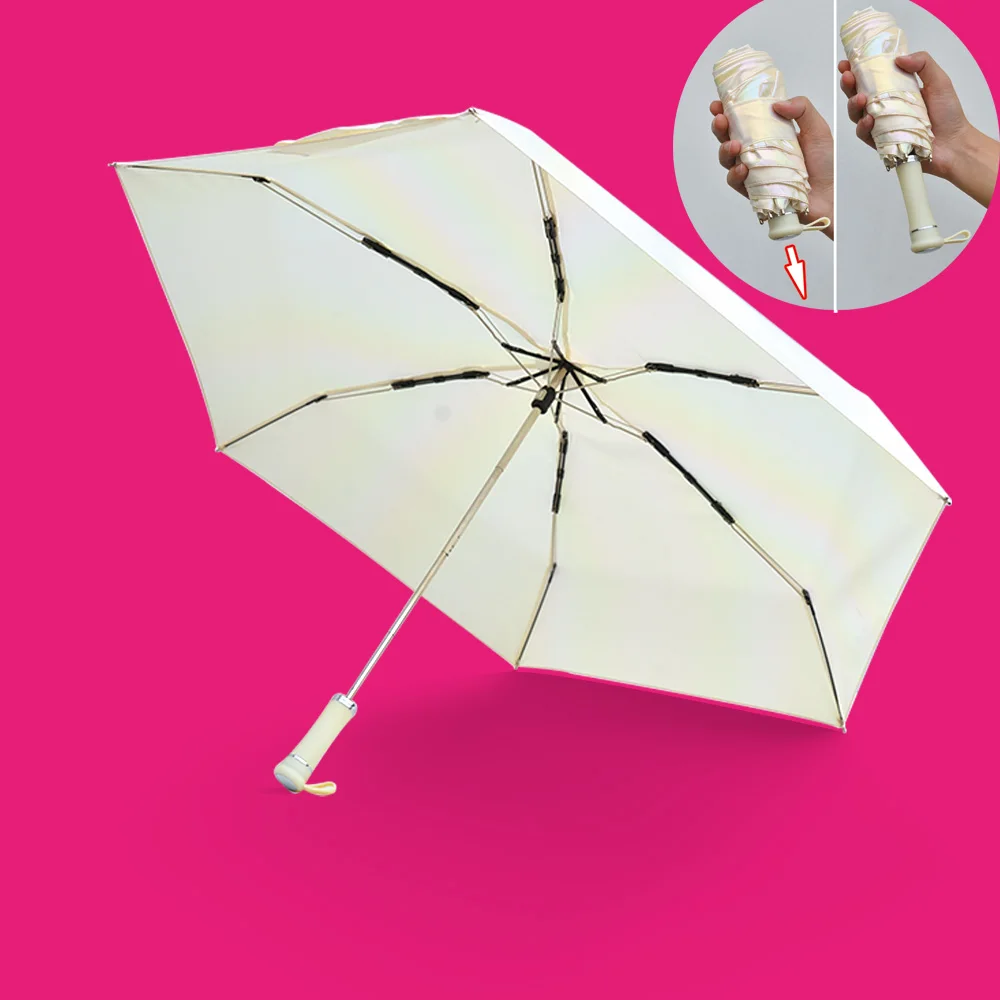 New Korean Fashion Compact Travel Wooden Handle,Manual Open Three Fold 210T pongee Luxury umbrellas/