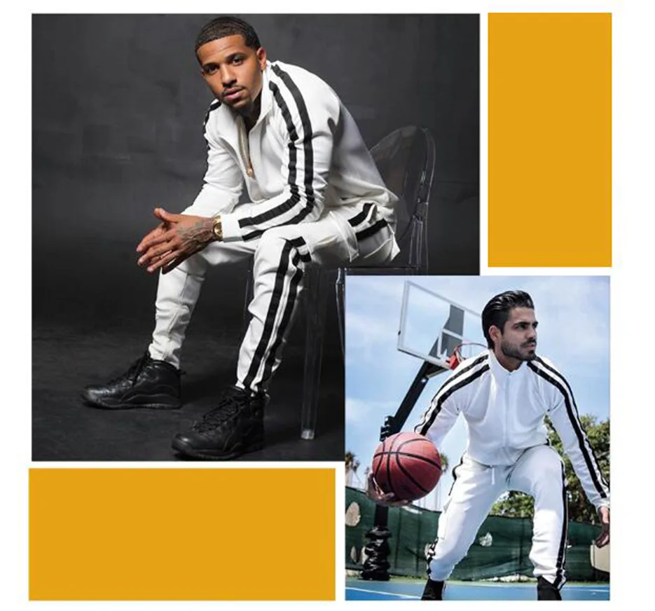 YD Custom logo men s jogging sweat suits fall track suit for men turn - down neck side stripe jogger set with side pockets
