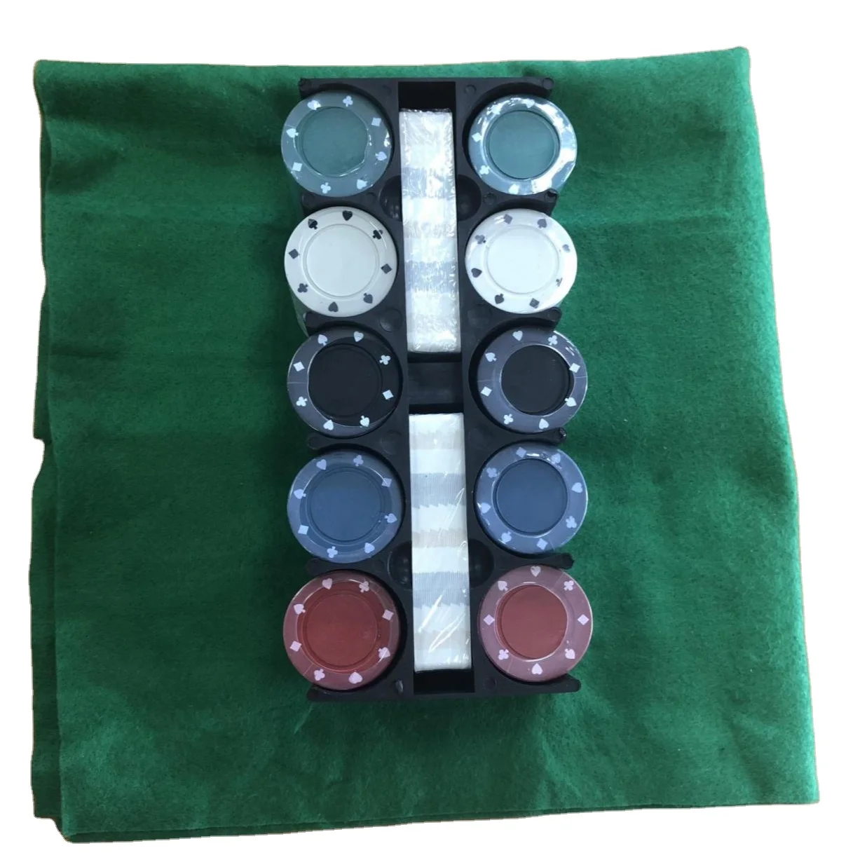 Deluxe Poker in a Tin Includes 2 Decks of Playing Cards 1 Double Sided Printed Felt Mat Plastic 200 Chips 1 Chip Holder BSCI SED