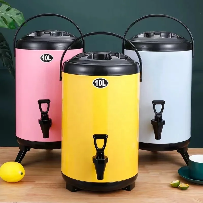 Stainless Steel Insulated Barrel Commercial Heat Preservation Thermos Metal Bucket Double Wall Flask Milk Tea Barrel