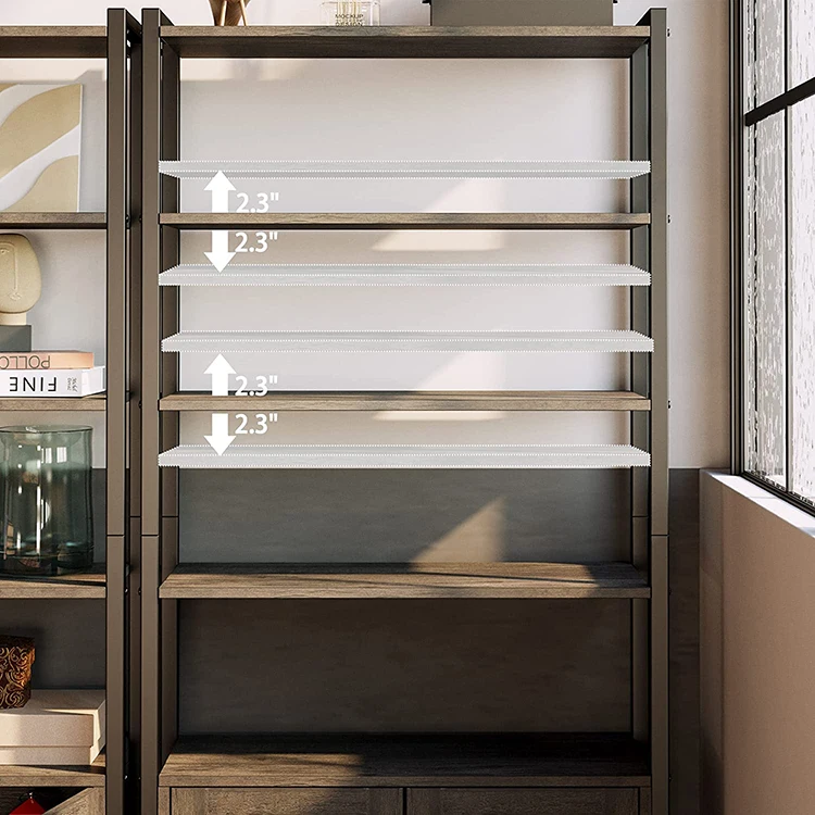 Height Adjustable Standing Storage Cabinet Office File Cabinet Mobile Bookcase 5 Tiers Industrial Wood Book Shelf with Wheel