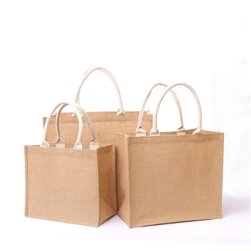 
Wholesale Reusable eco friendly Natural Burlap Tote Burlap Grocery Beach Jute Bags for Shopping 