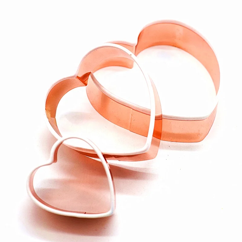 Силиконовая Обрезка для печенья из нержавеющей стали с металлическим медным покрытием в форме сердца, набор пресс-форм