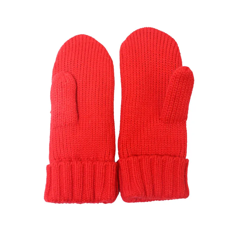 Red Warm Fingerless Knitted Animal Pattern Mittens Gloves