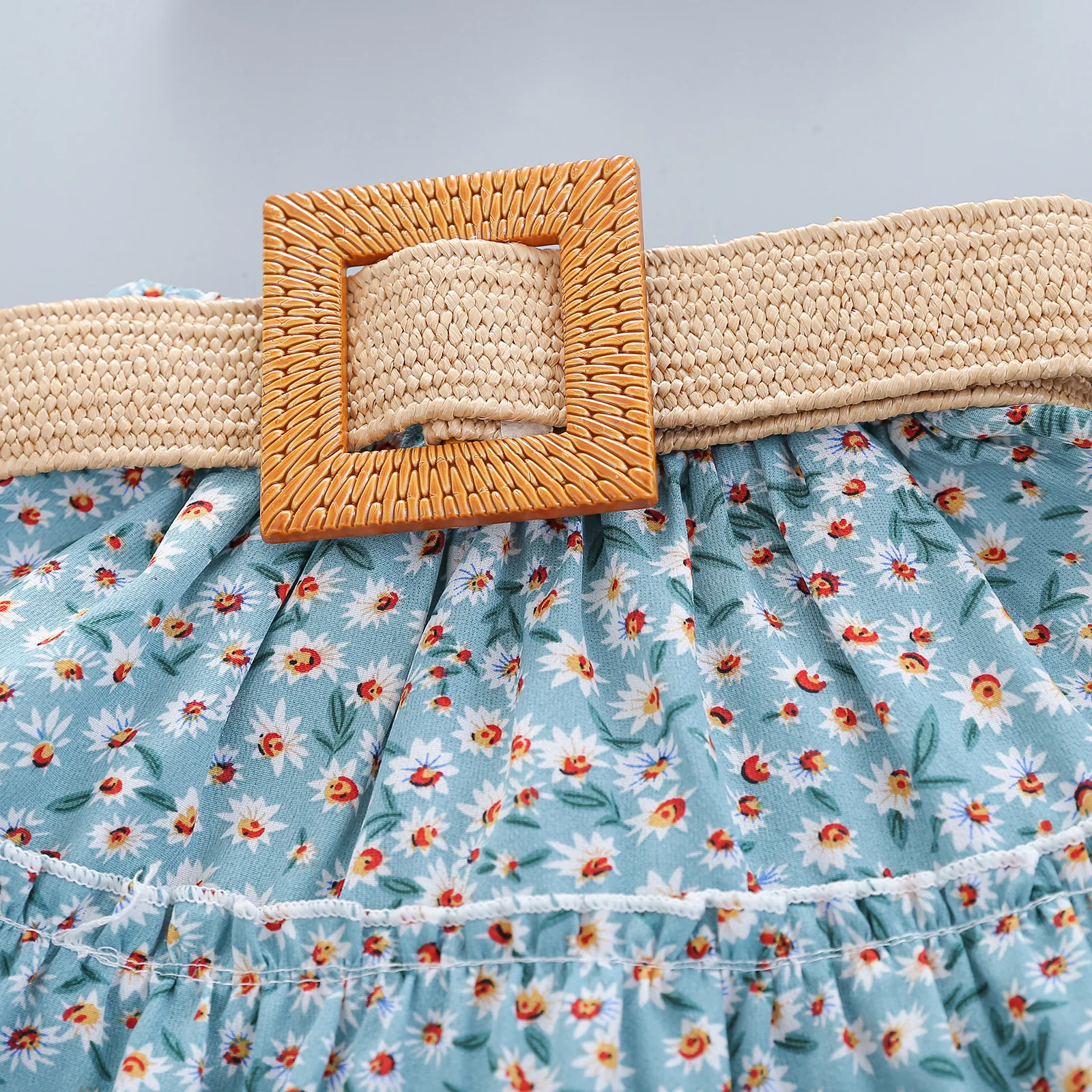 
5228 Kids Girls Clothing Summer Short sleeve Ruffle Floral Print T-shirt Print Skirt Dress Children Baby Clothes Outfits Set 