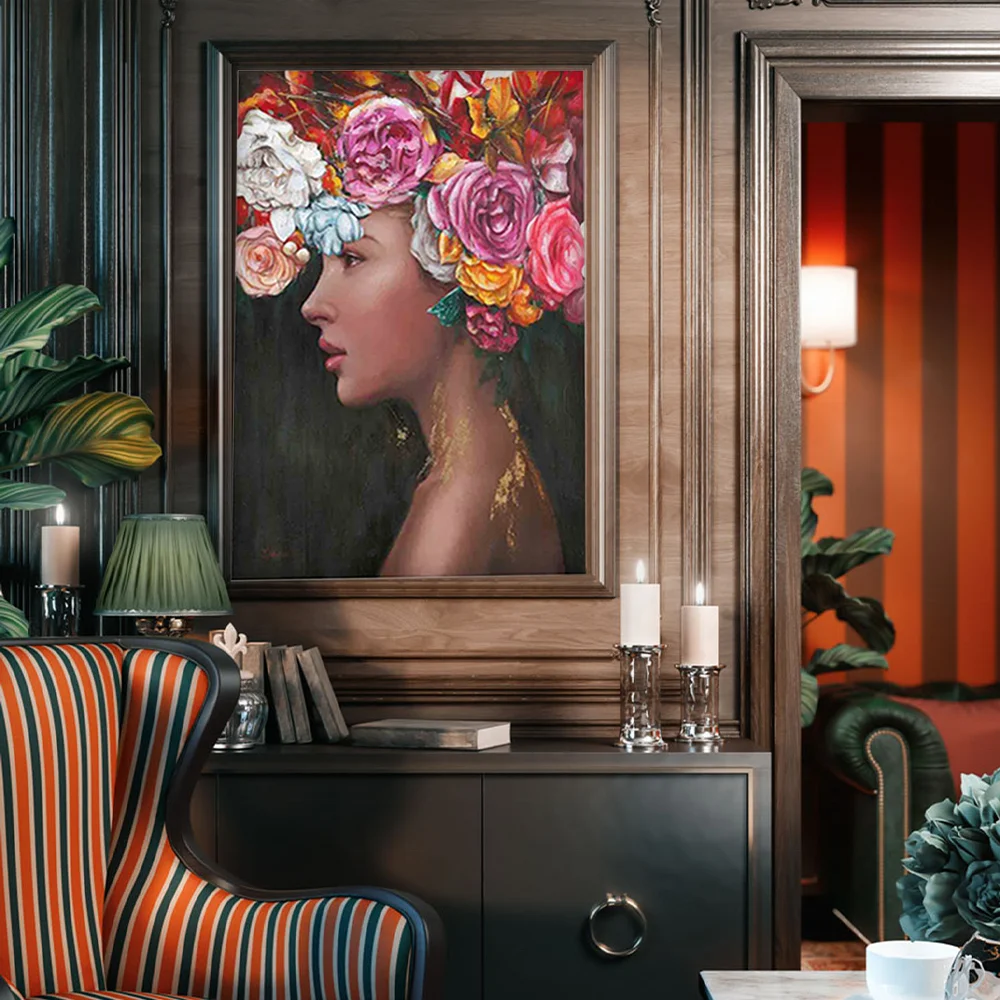 Artree Original Design A Delicate Woman With Flower In The Lead Hand Painted Decorative Paintings 90*120Cm Modern Kids And Livin