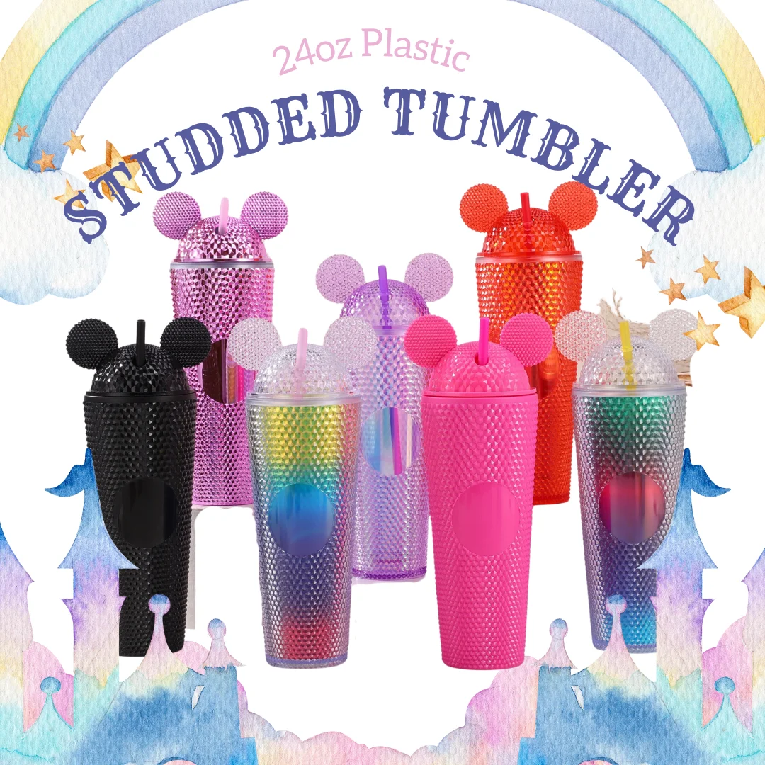 New Style Custom 24oz Double Wall Acrylic Diamond Twinkles Studded Mickey Plastic Cups with Dome Lid And Straw For Gift