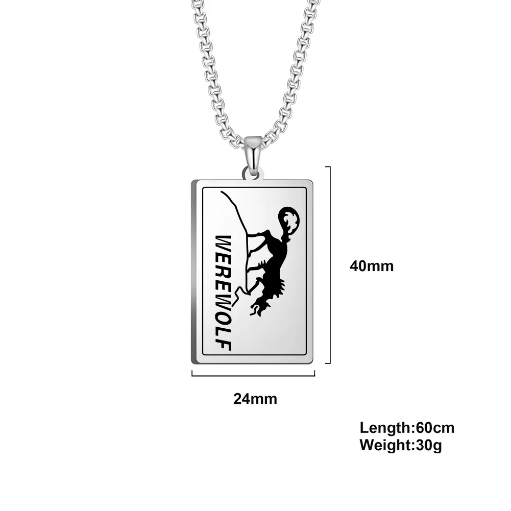 Personalized Necklace in Stainless Steel Black Necklace Custom Laser WEREWOLF Tag Necklace For Men