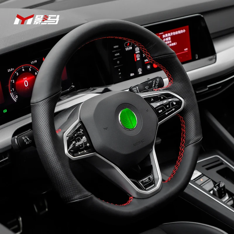 YINGMA for VW Golf 8 Steering Wheel Cover Handsewn Modified Interior Decoration antiwear Genuine leather Steering wheel covers