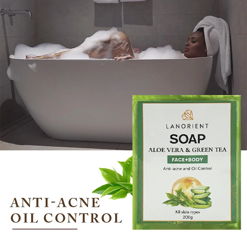 OEM LANORIENT Aloe Vera Soap Cleanser Anti-Acne Anti-Aging Skin Brightening Remove Dark Spots Oil Control Handmade Soap