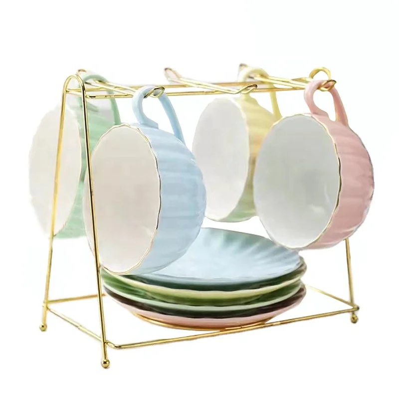 13pcs Royal Style Elegant Fine Porcelain 8 oz/Set of 6 Pumpkin Shape Coffee & Tea Cup and Saucer Set