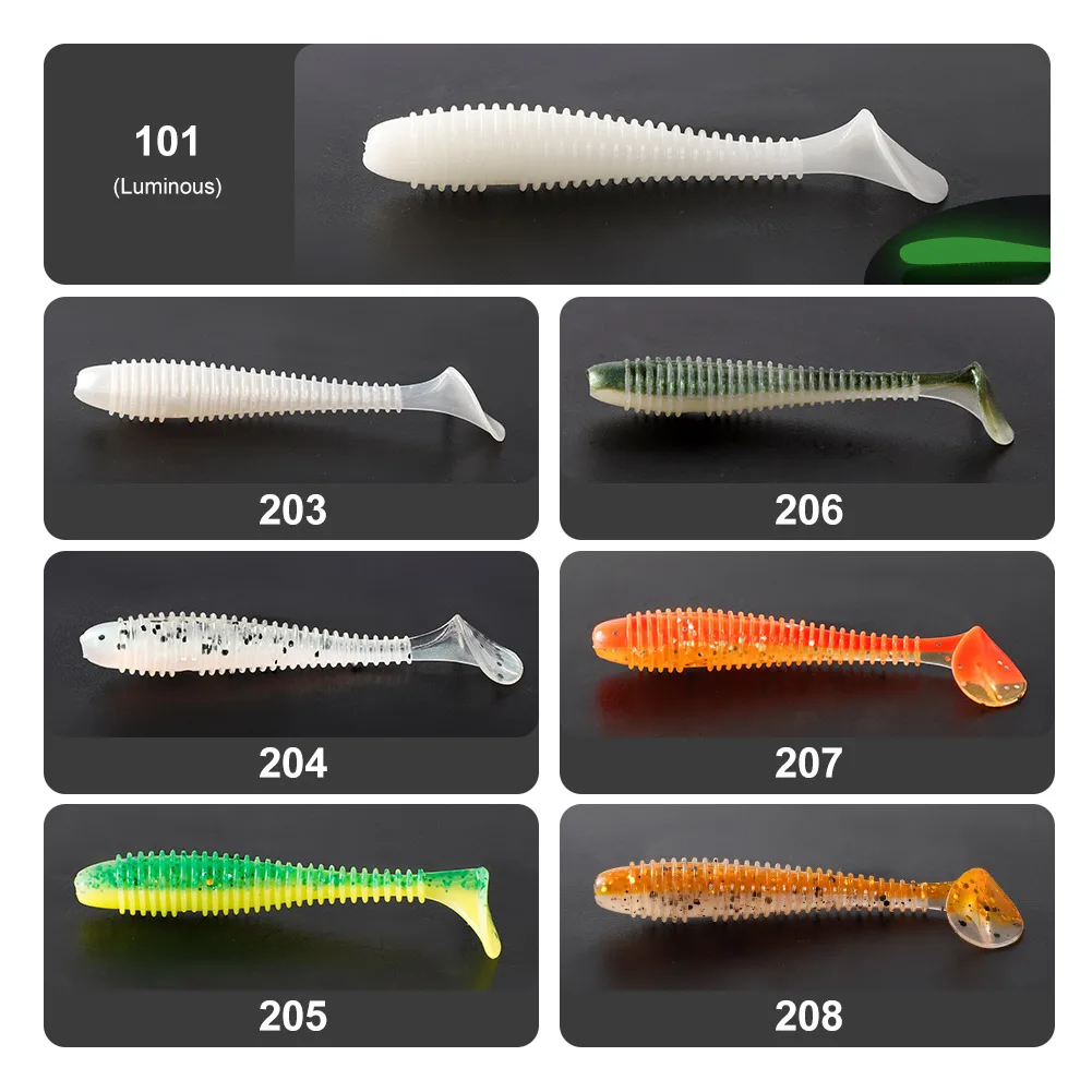 Noeby T Tail Soft Fishing Lure Silicone Rubber Worm Bass Shad Fishing Baits