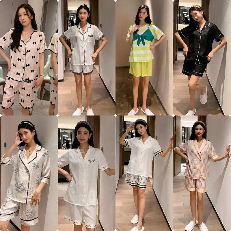 Hot Sale Women Girls Sling Cotton Two Piece Pajamas Plus Size Solid Sleepwear for Summer Pajama Set Shorts Print Pattern Waffle