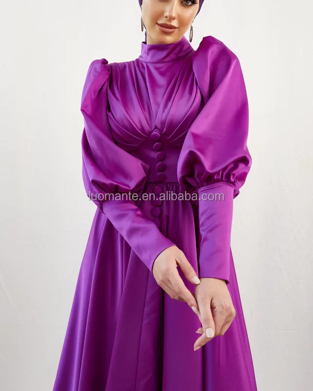 Clothing Manufacturers Dubai Muslim Satin Modest Party Prom Evening Maxi Dress For Ladies