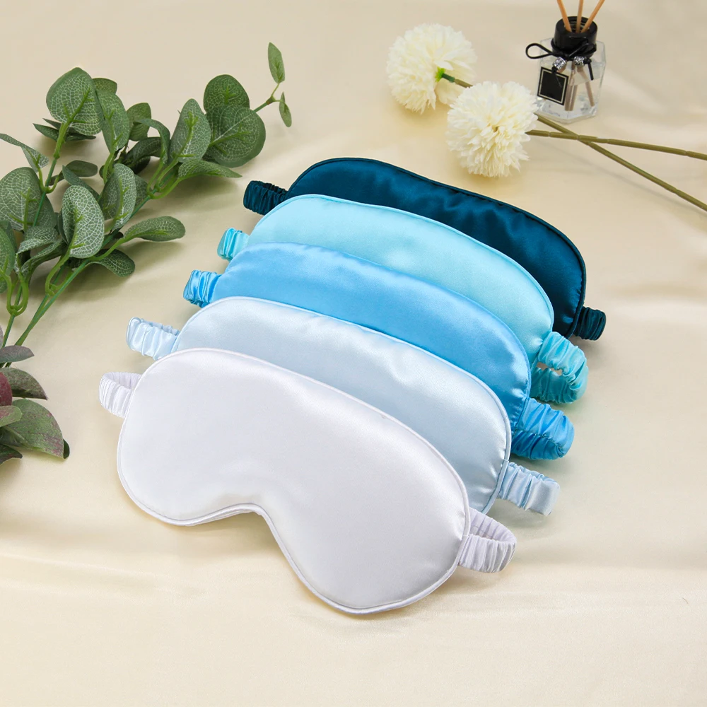 wholesale luxury travel colorful white printing adjustable reusable custom logo satin sleep silk eyemask