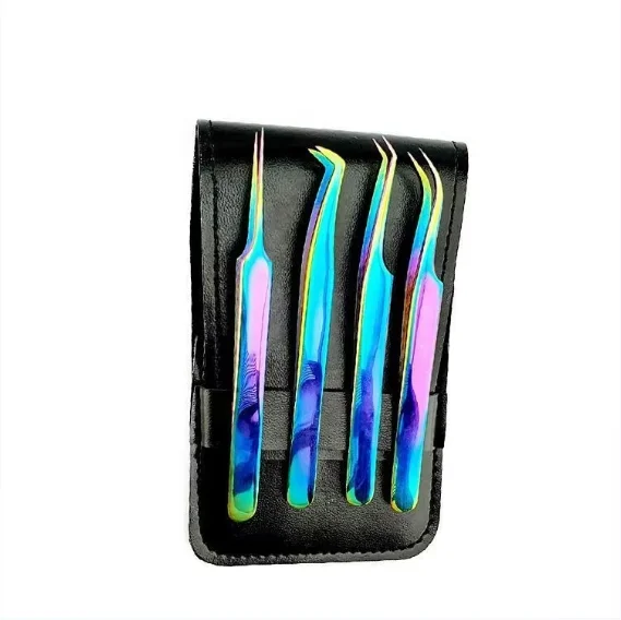 Factory-Produced Beautiful Cosmetics Makeup Set with Colorful Volume Tweezers Stainless Steel Eyelash Extensions Squared Tips