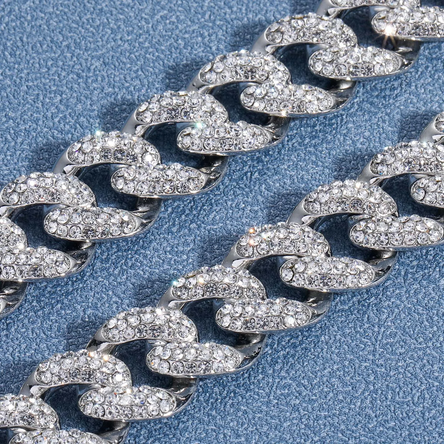 European Fashion Street Rap Jewelry Hip Hop 15mm Real Gold Plated Bling Rhinestone Iced Out Miami Cuban Link Chain Bracelet Men