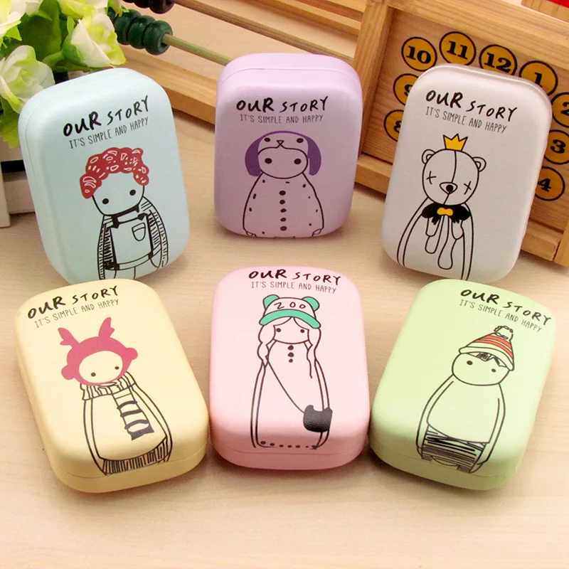 Cute baby type lovely contact lens box leather contact pupil box mate box personalized pattern
