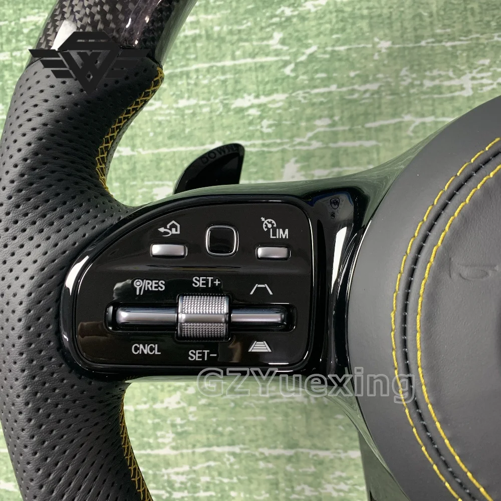 For Mercedes Benz AMG Steering Wheel C CLASS 809 W204 C63 W212 W218 W207 W172 Yellow Stitching Carbon Fiber Steering Wheel ACC