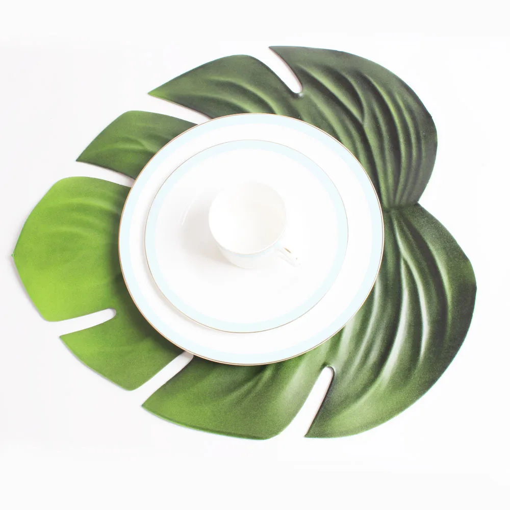 Tropical Artificial Palm Leaves Mat EVA Coasters Cup Bowl Pad Mat Coffee Tea Cup Drink Coaster for Hawaii Theme Party Decor