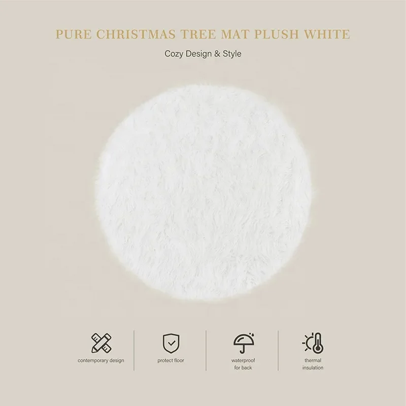 Customized pattern white plush faux fur Christmas tree decorations Silver gold Snow Tree Skirt for Protection Mat