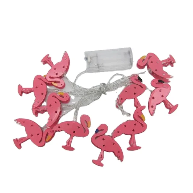 Pink Flamingo Party waterproof metal LED solar battery String Lights for summer yard garden decoration