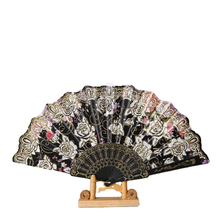 Promotional Fancy Large Size Silk Plastic Hand Fan for ladies custom folding fan
