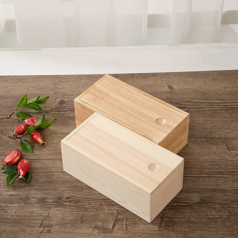 Wholesale Customized natural color Square Wooden Gift Boxes Packaging Box with sliding lid
