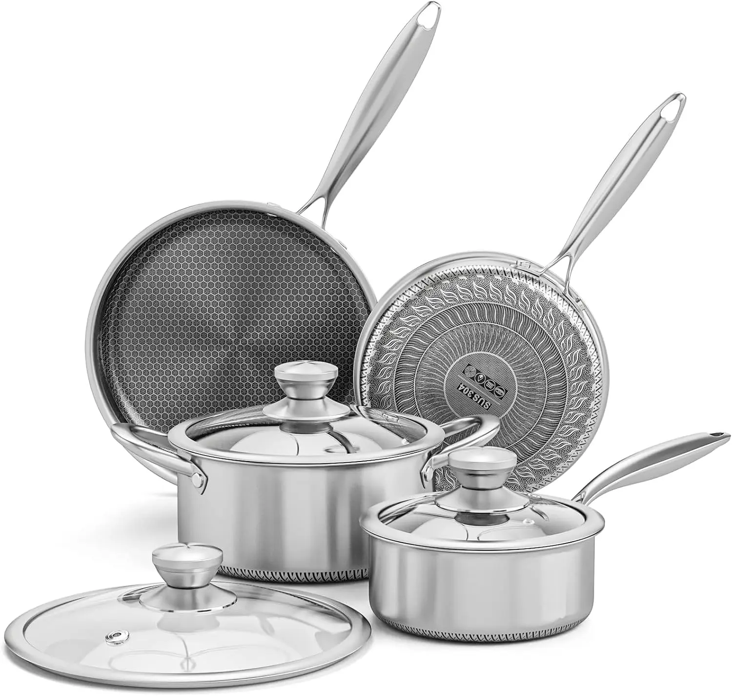 Honeycomb Carving Dishwasher and Oven Safe Silver Non Stick Pots Cookware Set Cooking Cooking Pot Set Cooking Pots