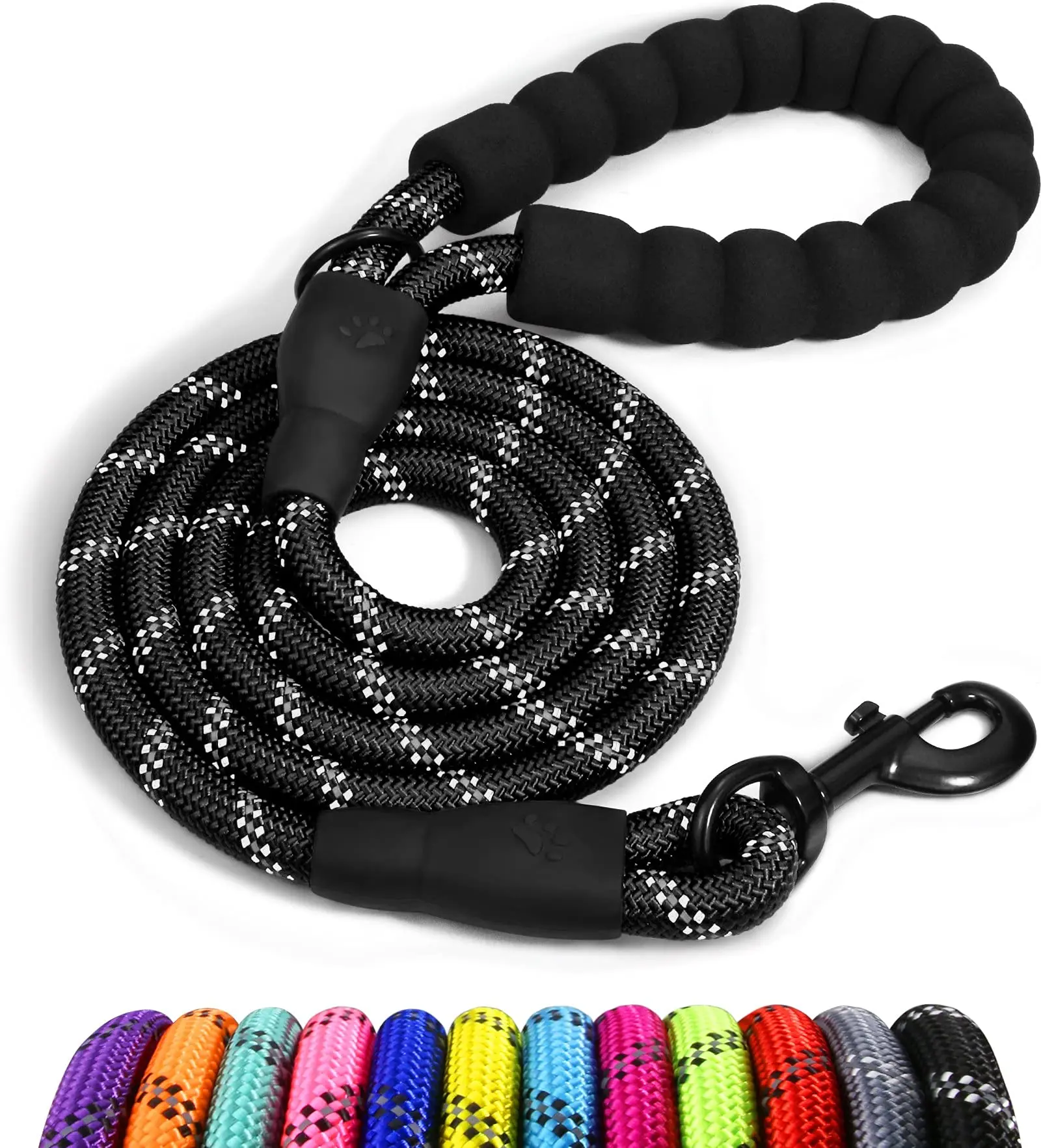 Factory direct sales nylon tactical reflective foam handle glow in the night nylon rope training slip lead dog jogging leash
