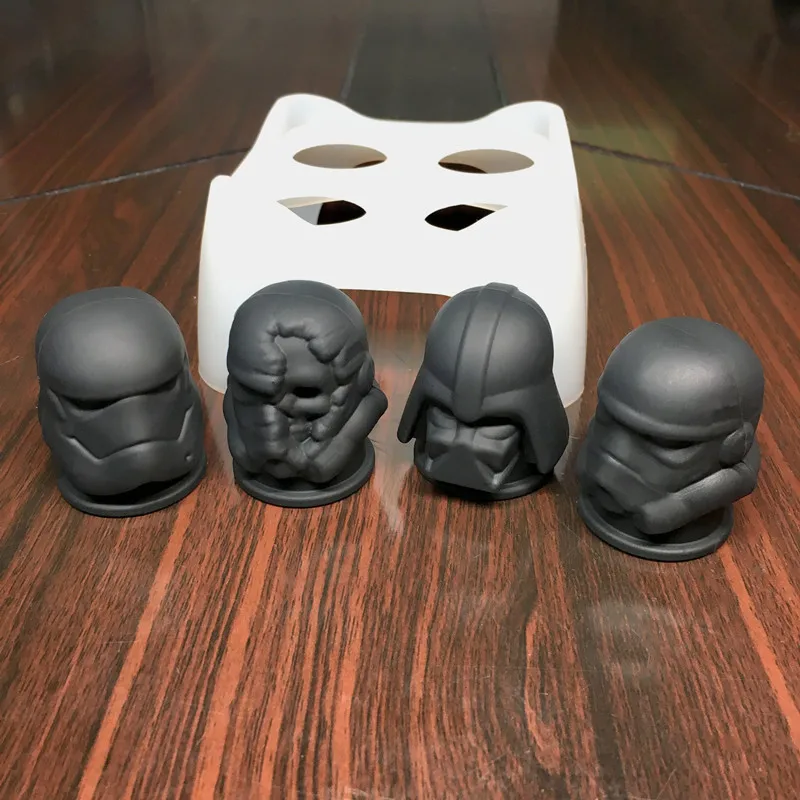 silicone ice cube tray for 4 Cavities Black Warrior Darth vader famous head with stormtrooper head moulds