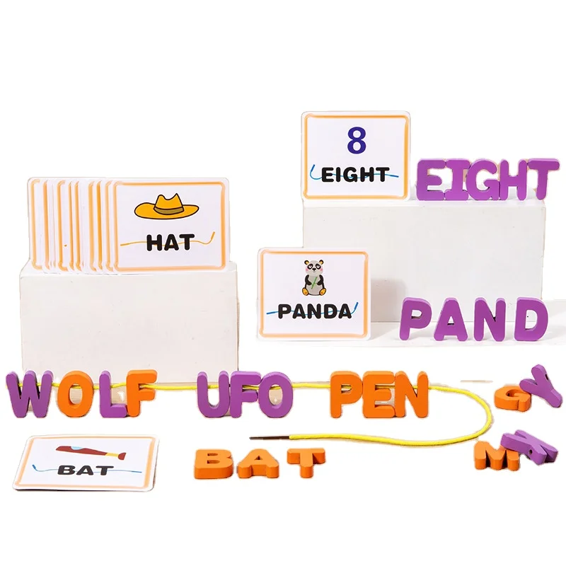 Wholesale Wooden Letter Words Threading String Board Educational Toy for Kids Alphabet Recognition Word Building Dropshipping