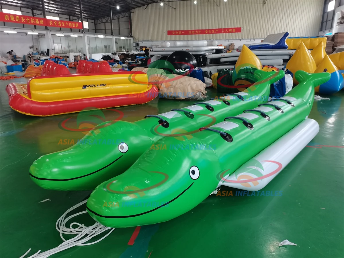 Water Games Equipment 0.9mm Pvc Inflatable Boat Towable Tube Inflatable Dolphin Banana Boat For 10 Person
