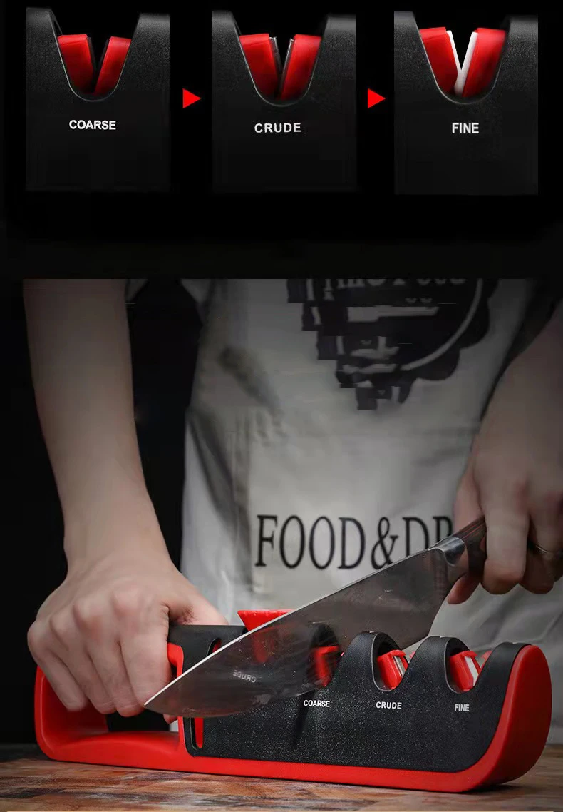 Kitchen Knife Accessories 4-Stage Knife Sharpener with Non Slip Rubber Handle