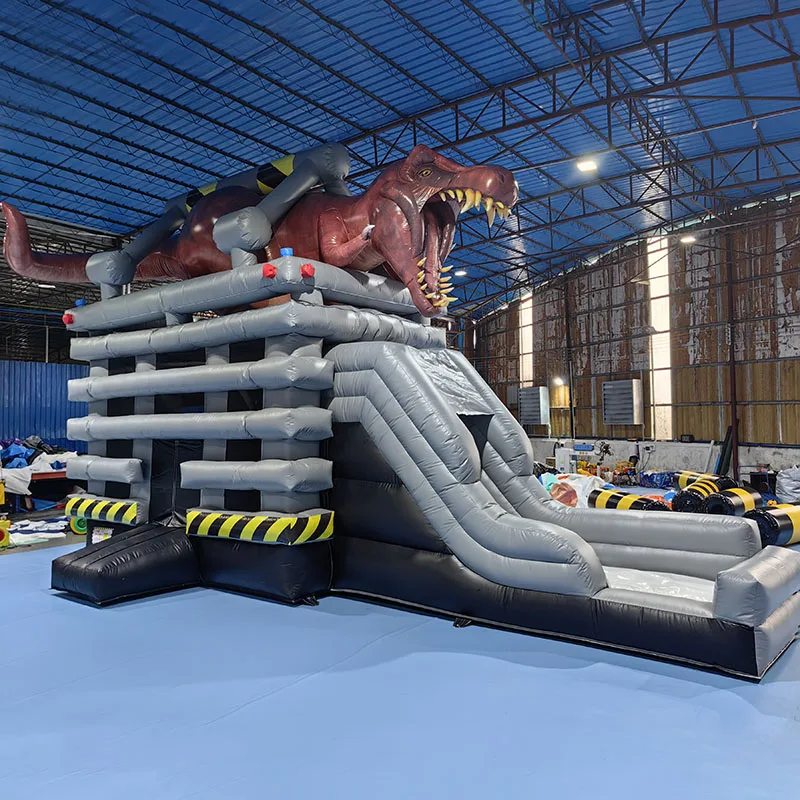 Commercial Inflatable Bounce House with Long Slide & Dinosaur PVC Tarpaulin Unisex Outdoors Inflatable Castle