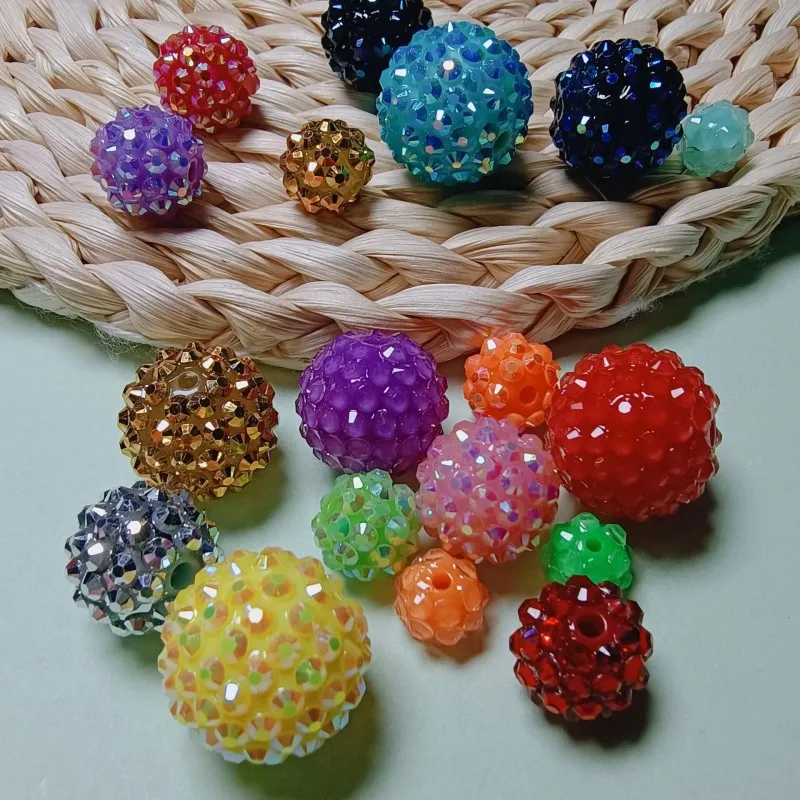 10/12/14/16/18/20MM Acrylic Resin Rhinestone Jewelry Spacer Beads Plastic Ball Loose Bead Charms for Beaded Pen Jewelry DIY