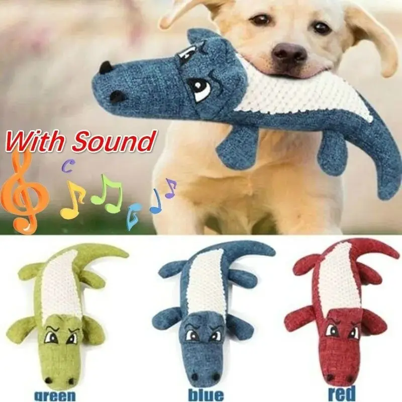 Pet Dog Toy Linen Plush Crocodile Animal Toy Dog Chew Squeaky Noise Toy Cleaning Teeth Supplies Tough Interactive Doll