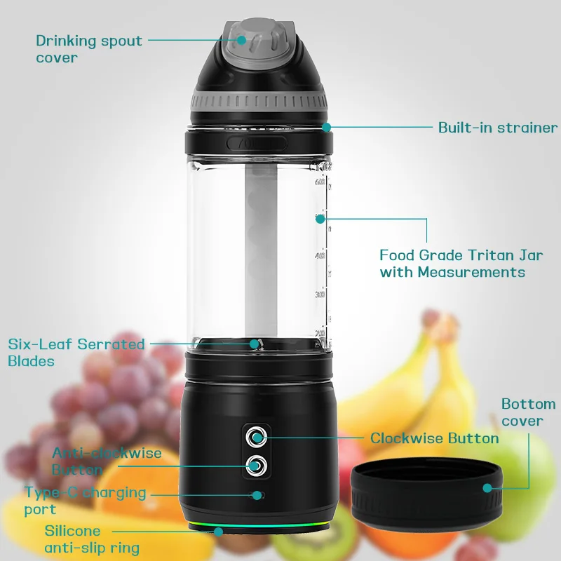 BPA-free and eco-friendly material Travel Sport Home Use 6 blades double cups Portable Blender Smoothies Fresh Juicer