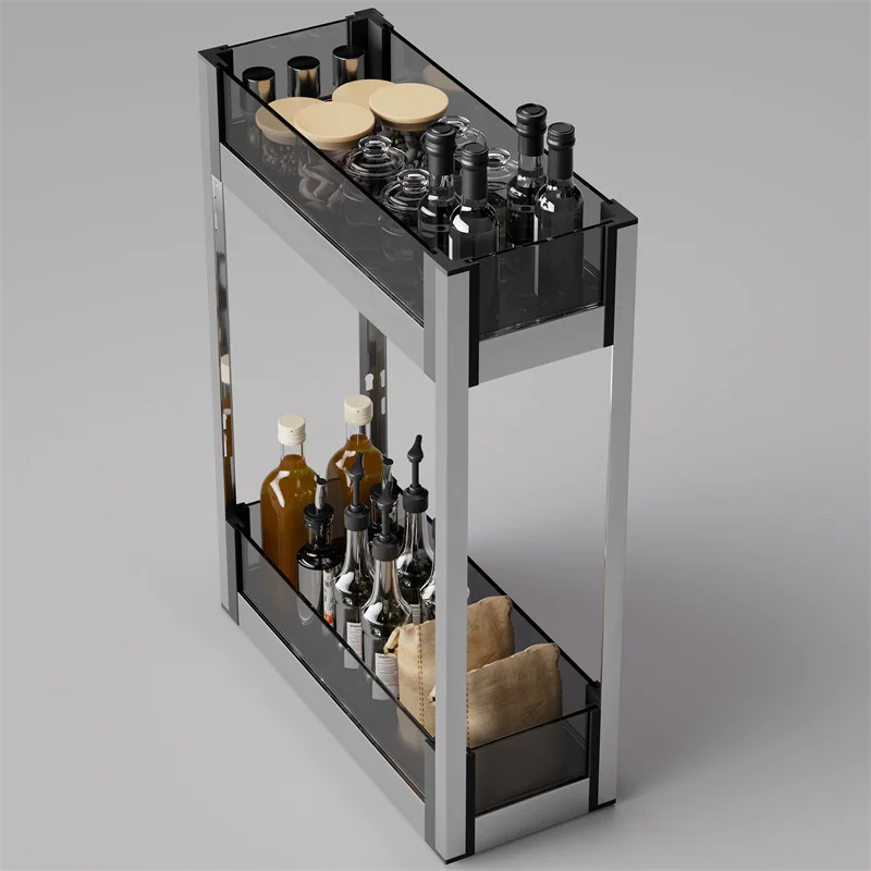 Glass Metal Fruit Vegetable Cabinet Aluminum Drawer Sliding Storage Stainless Steel Rack Perforated Kitchen Pull Out Basket