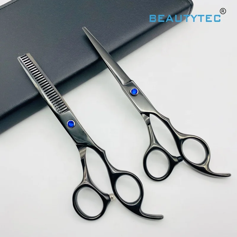 Black Salon Stainless Steel Cutting Shear Hair Scissors For Professional Barber