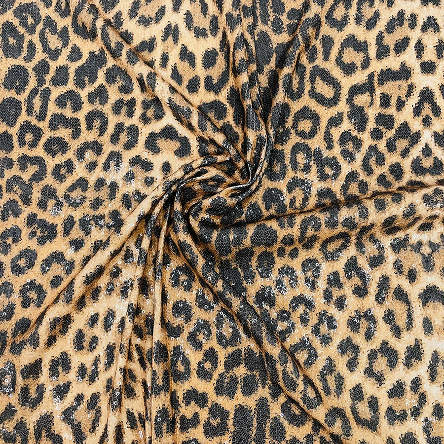 
High quality dance dress animal leopard print allover wholesale sequin fabric 
