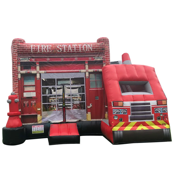 Hot selling amusement park bouncy house commercial inflatable fire truck bounce house jumping castle playground